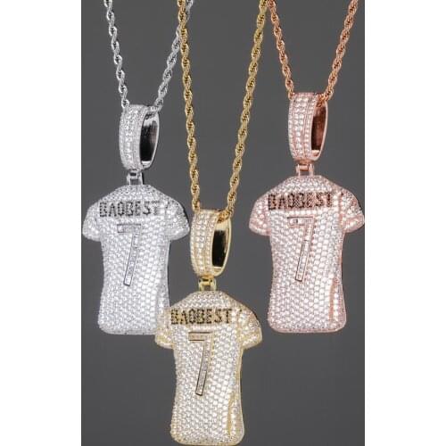 Hip Hop AAA CZ Stone Paved Bling Iced Out Baddest Number 7 Jersey Pendants Necklace for Men Rapper Jewelry Drop Shipping