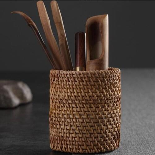 Handmade Rattan Weaving Cylinder Tea Ceremony Six Gentlemen Suit Tea Art Decoration Bamboo Tea Accessories Tea Knife Tea Needle
