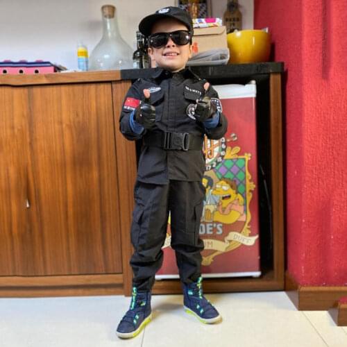 Kids Police Uniform Bulletproof Vest & Helmet Costume Fancy Dress for Children Costume Policeman Cosplay Gift Birthday FBI Agent