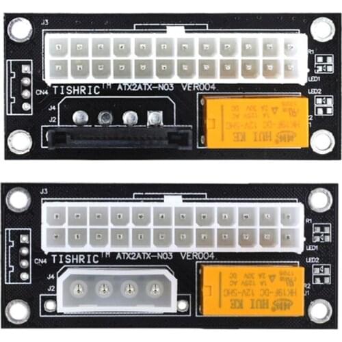 Dual PSU Power Supply Sync Adapter 24Pin To 4pin/SATA Molex Sync Startup Board N0PB