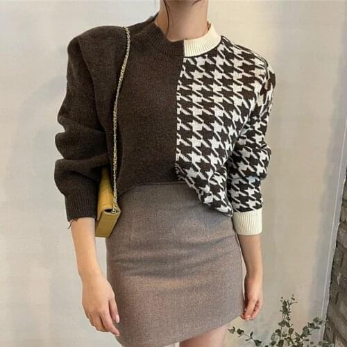 HziriP Warm Houndstooth Jumpers Pullovers Outwear Gentle Retro Thicken 2021 Lady Bottom Autumn Tops Stylish Loose Women Sweaters