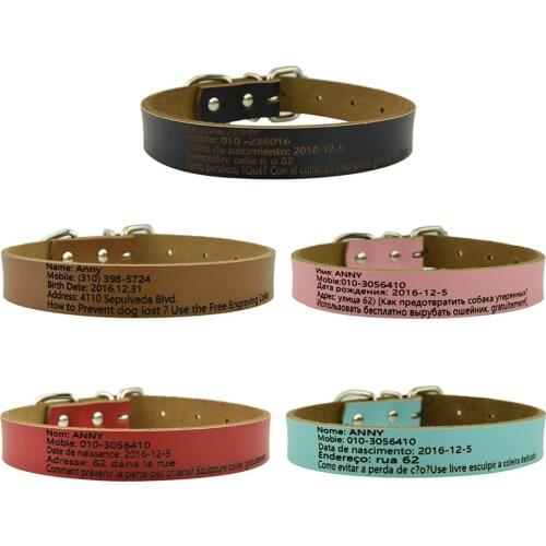 Global Baby Cowhide Leather Preventing Missing Dog Pet Engarved Medium and Large Collar