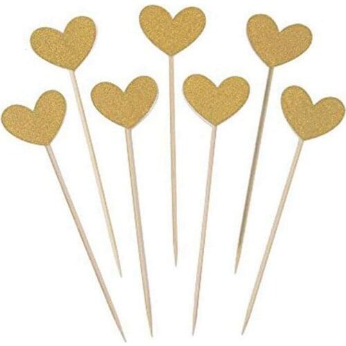 Hot YO-50-Piece Golden Love Heart Cake Dessert Inserted Card Cupcake Toppers Decoration for Birthday Childrens Day Wedding Part