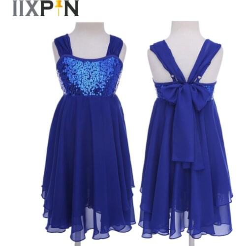 IIXPIN Girls Chiffon Ballet Dress Dance Wear Sequins Adjustable Shoulder Straps Ballet Dance Gymnastics Leotard Dress For Girls