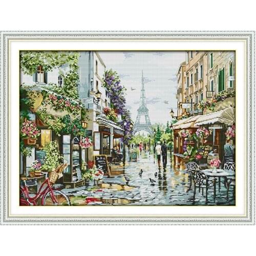 Paris Street View Painting Cross Stitch Kit DIY Home Decoration 11CT 14CT Count Canvas Printed Embroidery Set Needlework Gifts