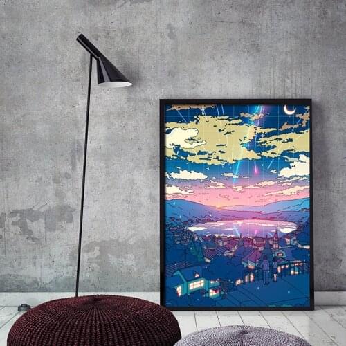 Night Tree Cute Art Canvas Paintings Cartoon Street View Posters and Prints Wall Art Pictures for Living Room Wall Decor Cuadros