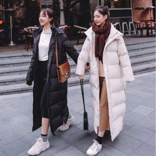 New 2020 Autumn Winter Women Long Jacket Pockets Quilted Hem Split Puffer Parkas High-Quality Hooded Warm Coat CL627