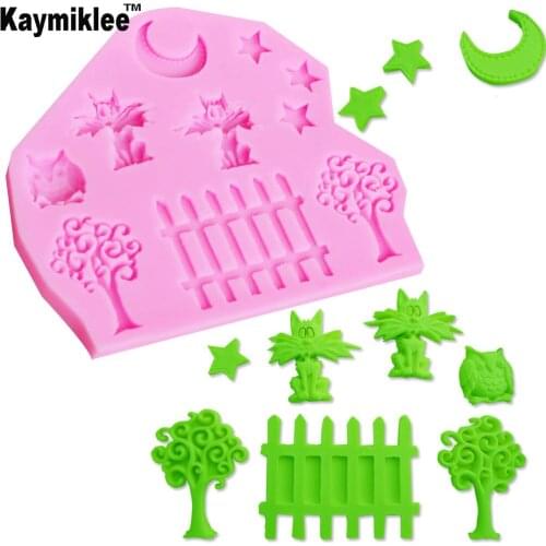 M102 Small Garden Cake Mold Silicone Cat Moon Star Tree Fences Owl Shape Fondant Mold Sugar Baking Cake Decorating Tool
