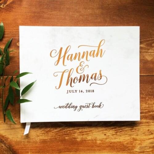 Custom copper Modern Calligraphy wedding Guestbook Journals, bridal shower guest book photobooth instant photo albums books