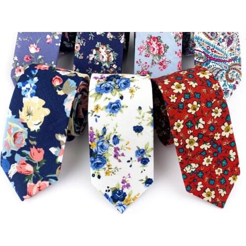 Ricnais 6cm Cotton Tie Paisley Printed Floral Skinny Neck ties Slim Tie For Wedding Party Tie For Men Printed Tie Floral Necktie