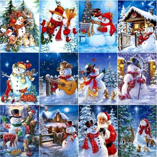 GATYZTORY Painting By Numbers Snowman Handpainted Kits Drawing Canvas Winter Landscape Pictures Home Decoration DIY Gift