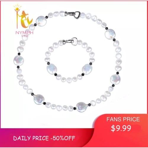 [NYMPH]Real Pearl Jewelry Sets Natural Freshwater Pearl Choker Necklace Bracelet New Romantic Christmas Wedding Gift[T209]