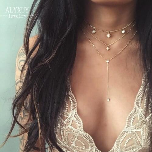 New fashion jewelry gold color with crystal pendant Multilayer Chain Necklace for women girl wholesale N0133