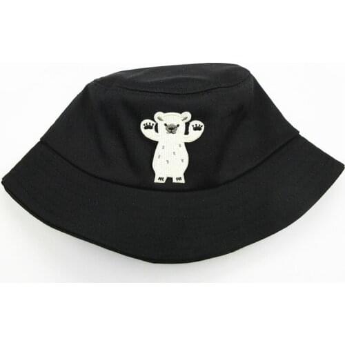 2021 Big White Bear Embroidery Cotton Bucket Hat Fisherman Hat Outdoor Travel Hat Sun Cap Hats for Men and Women 122