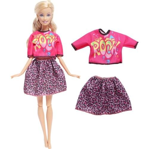Handmade One Set Doll Dress Red Shirt Mini Skirt Party Outfit Fashion Cool Dress Clothes for Barbie Doll Accessories Baby Toys