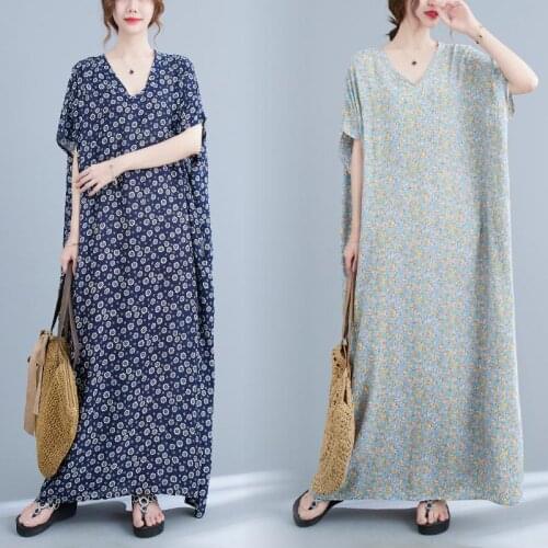 Vogue bohemian floral Print Dress New Spring V Neck Casual loose ladies dress Holiday Long Dresses Woman Girls Maxi Dress