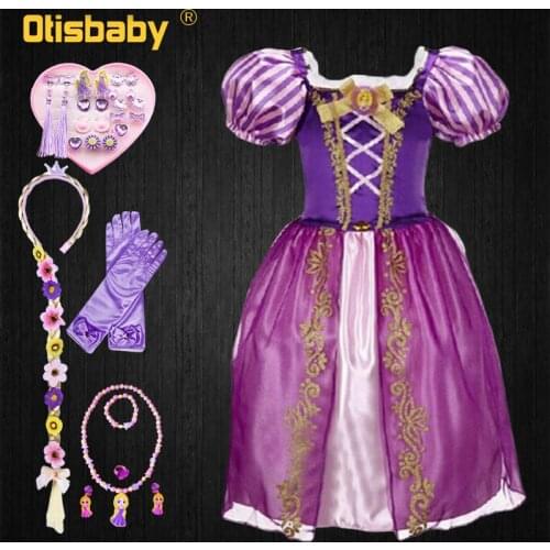 Girls Princess Rapunzel Dress Baby Summer Infant Girls Halloween New Year Carnival Costume Child The Tangled Role Playing Frocks