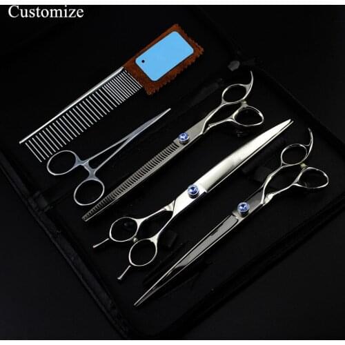 Customize professional 5 kit Japan 440c 8 '' Pet dog grooming hair scissors thinning shears cutting barber hairdressing scissors