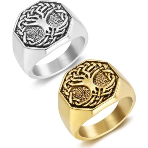 Drop Ship Tree Of Life Ring 316 Stainless Steel Viking Amulet Ring For Men Women Luxury Party Anniversary Gothic Rings Jewelry