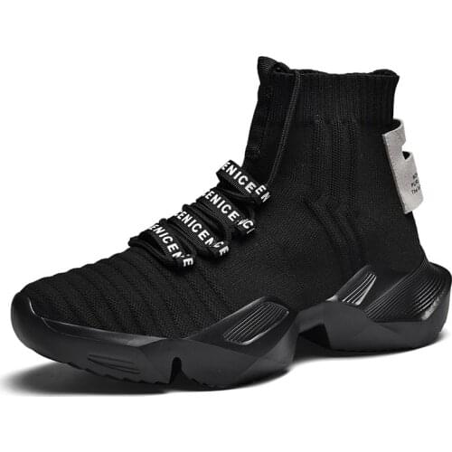 Plus Size High Top Platform Sneakers Sock Mens Sport Shoes Running Shoes Women Sneakers Sports for Men Black Knit Walk GMB-0381