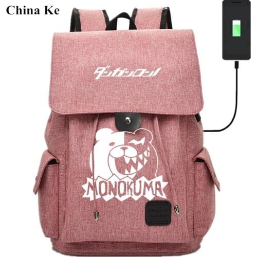 Anime Danganronpa Monokuma USB Port Backpack Bag Zipper Messenger School Students Book Daypack Large Capacity Boy Travel Bag