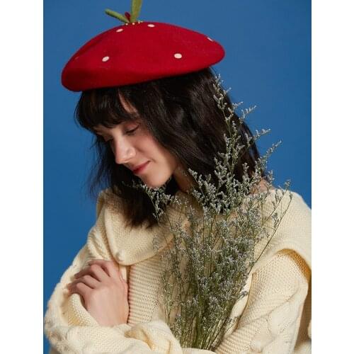 Wool Felt Green Shoots Beret Cute Comic-Con Cap Harajuku RED Hat Birthday Gift