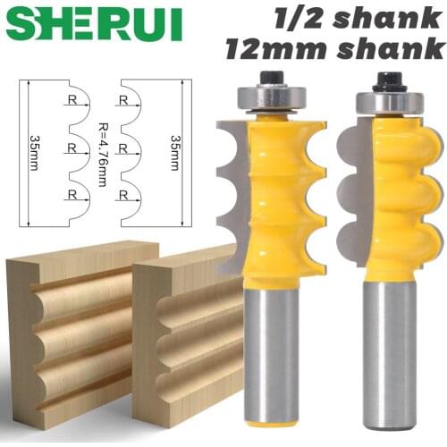 SHERUI 1PC 12mm Shank 1/2" shank Triple Bead & Triple Flute Large Molding Router Bits Set Line knife Woodworking cutter