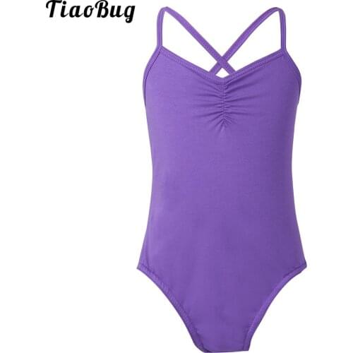 TiaoBug 3 To 14 Years Kids Girls Spaghetti Strap Criss Cross Ballet Dancer Leotard Dress Bodysuit Jumpsuit Dancewear