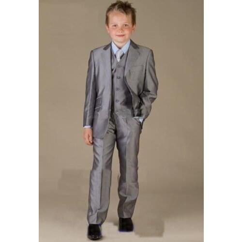 Two Buttons Gray Boys Formal Wear Tuxedos Notch Lapel Children Suit Kid Wedding Prom Suits,Bespoke Boy Blazer For Wedding
