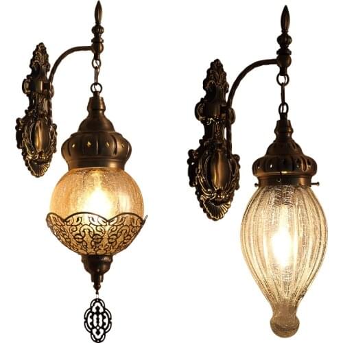 Turkish Art Decor Ice-cracked Glass Wall Lamp for Exotic Restaurant Hotel Bar Cafe Retro Wall Light WF1112