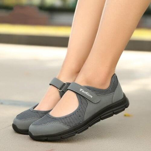QWEDF New Women Flats Shoes Womens Flat Mary Jane Female Ladies Mesh Fabric Breathable Gray Casual Comfortable Shoes WomanAH-13