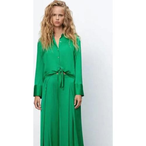 Nlzgmsj Za Women 2021 Office Lady Two Piece Set Button Up Shirts Women Long Pant Suit Autumn Fashion Casual Pant Sets 202107