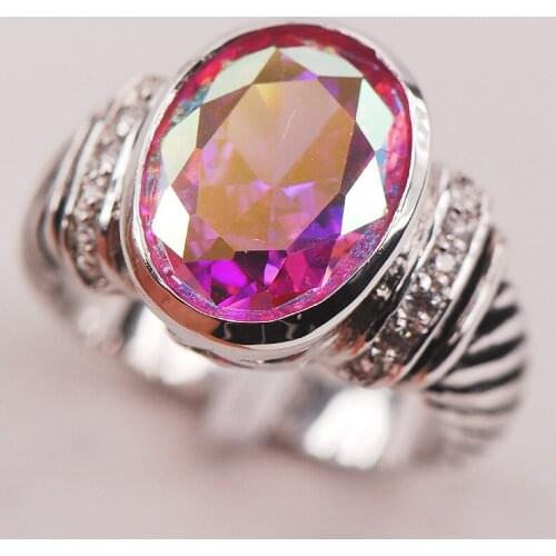 Rose Rainbow White Crystal Zircon 925 Sterling Silver Woman Ring Size 6 7 8 9 10 F634 Fashion