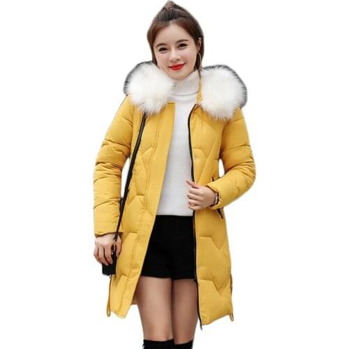 Winter Coat Women 2020 New Korean Fashion Slim White Fur Collar Hooded Down Cotton Jacket Red Loose Warmth Parka Feminina