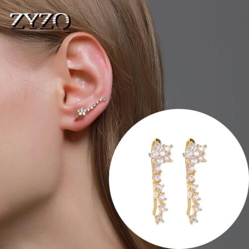 ZYZQ Small Fresh Crystal Flower Earrings Temperament Zircon Star Ear Clip Fashion All-match Ccocktail Jewelry