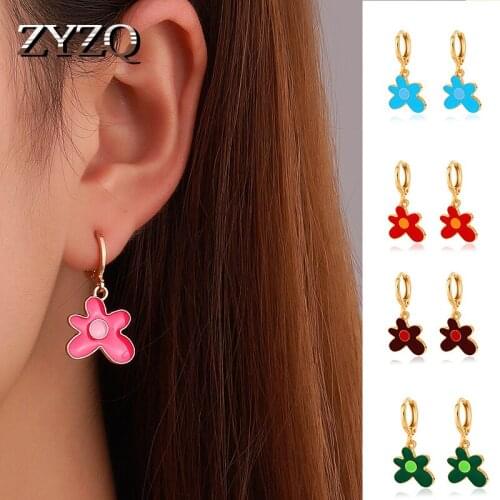 ZYZQ Fashion Ins Dripping Oil Flower Earrings Retro Multicolor Geometric Temperament Drop Earrings Valentines Day Gift Jewelry