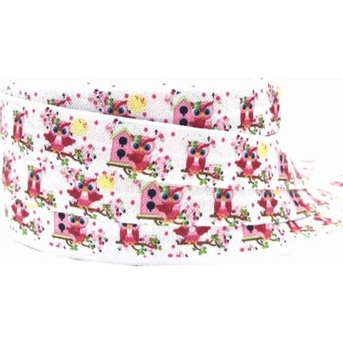 15mm Cartoon Owl Printed Fold Over Elastic 10y FOE Ribbon DIY Halloween Christmas Holiday Party Home Decorations Accessories