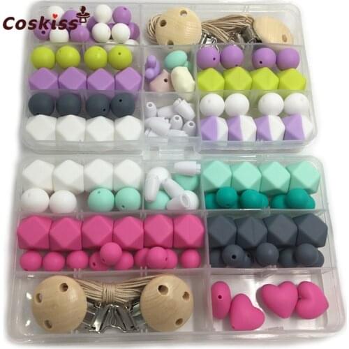 2pc DIY Baby Teether Accessories Geometry Hexagonal Round Silicone Bead Wooden Pacifier Clip Breakaway Safety Clasp For Bracelet