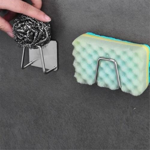 2pcs Stainless Steel Sponges Holder Basket Self Adhesive Sink Towel Drain Drying Rack Kitchen Accessories Home Storage Organizer