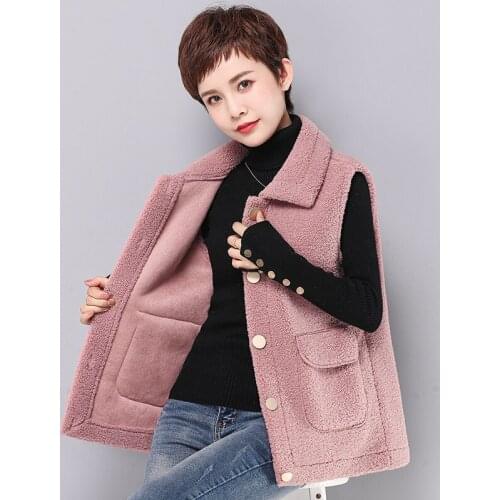 2021 New Autumn winter Lamb wool Womens Waistcoat Vest Jacket Plus size Loose Sleeveless Coat Casual Solid Warm Female Outerwear