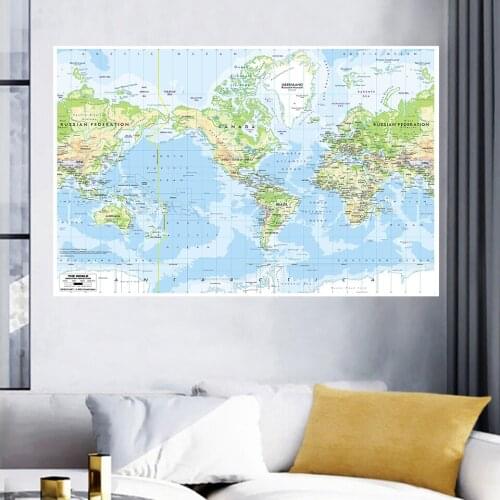 225/150/90 Cm The World Topography Map Vintage Wall Posters Printed Non-woven Canvas Paintings Office Home Decor School Supplies