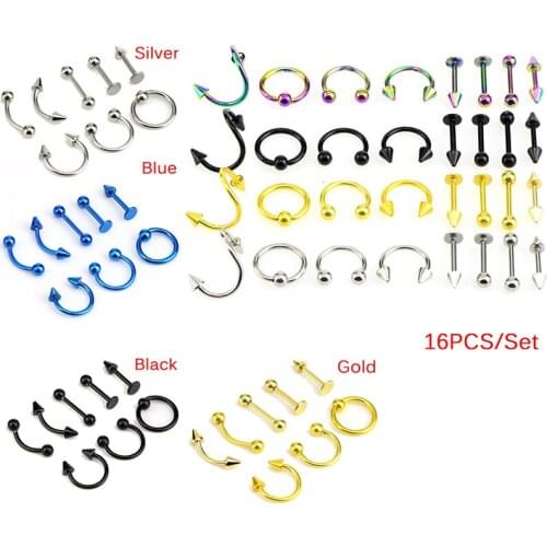 8/16pcs/lot Steel Ear Piercings Helix Piercings Eyebrow Piercings Lip Labret Rings Earring Tragus Barbell Piercings Body Jewelry