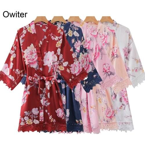 Owiter Floral Bath Robe with Lace Trim Satin Silk Bride Bridal Bridesmaid Kimono Robes Women Wedding Party Gifts Flower Dress
