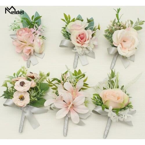 Meldel Corsage Unique Design Groom Boutonniere Bride Wrist Corsage Handmade Bracelet Pink Rose Orchid Wedding Planner New Flower