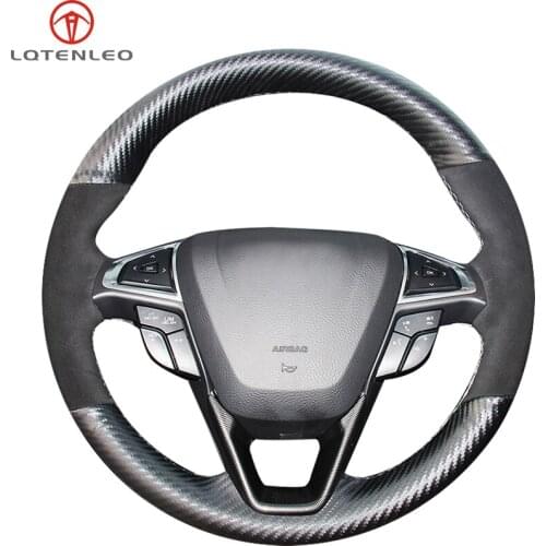 LQTENLEO Black Suede Carbon Fiber Steering Wheel Cover For Ford Mondeo Fusion EDGE 2013-2020 Galaxy 2016-2020 S-Max 2012-2020