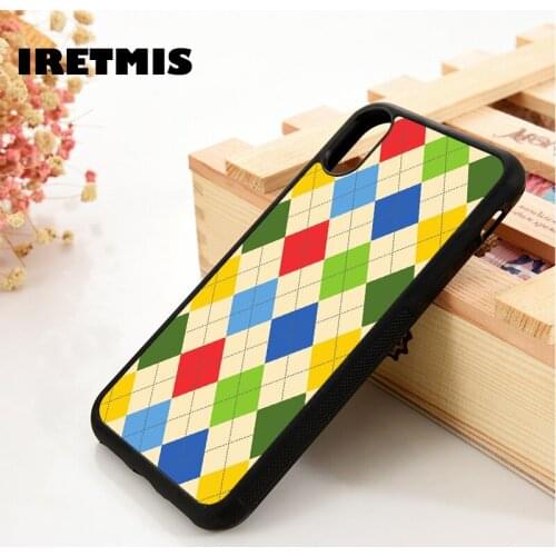 Iretmis 5 5S SE 6 6S Silicone Phone Case Cover for iPhone 7 8 Plus X Xs 11 12 MINI Pro Max XR Colorful Argyle Diamonds Pattern