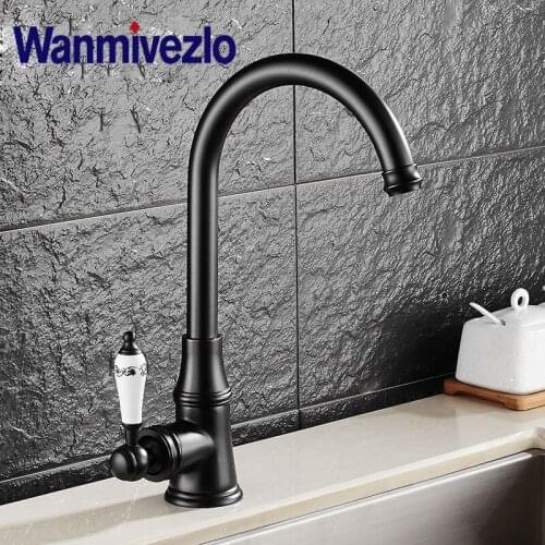 Black Kitchen Mixer Faucet Sprayer Nozzle Hot Cold Water Deck Mount One Hole Bathroom Sink Faucet Swivel
