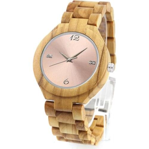 Dropshipping Canadian Womens Rose Gold Metal Dial Olive Ash Wood Hand Clock Watches with Personalization