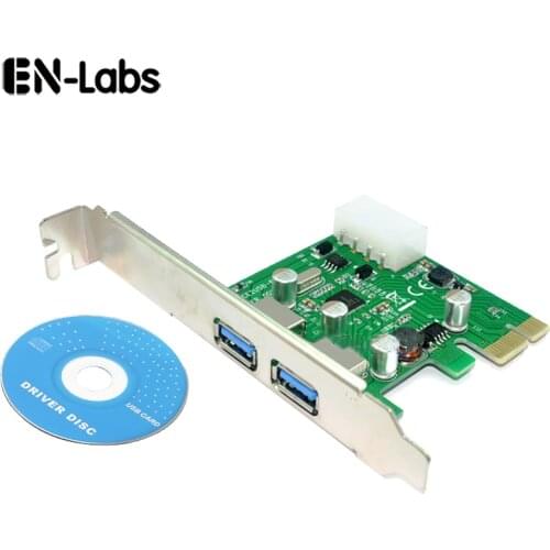 En-Labs 2 Ports PCIE PCI-e to USB 3.0 Expansion Card USB Hub Controller Express Card Adapter for Desktop PC w/ Molex 4 pin Power