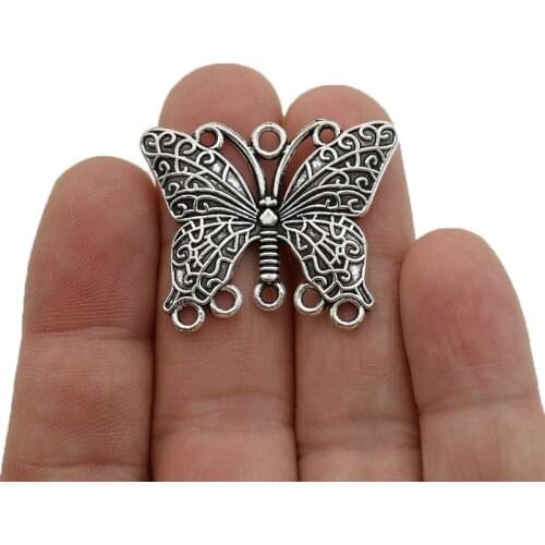 JAKONGO Silver Plated Butterfly Charm Pendants for Jewelry Making Necklace DIY Accessories 28x32mm 5pcs